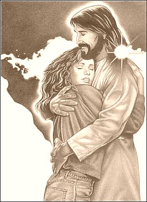 Jesus hugging girl